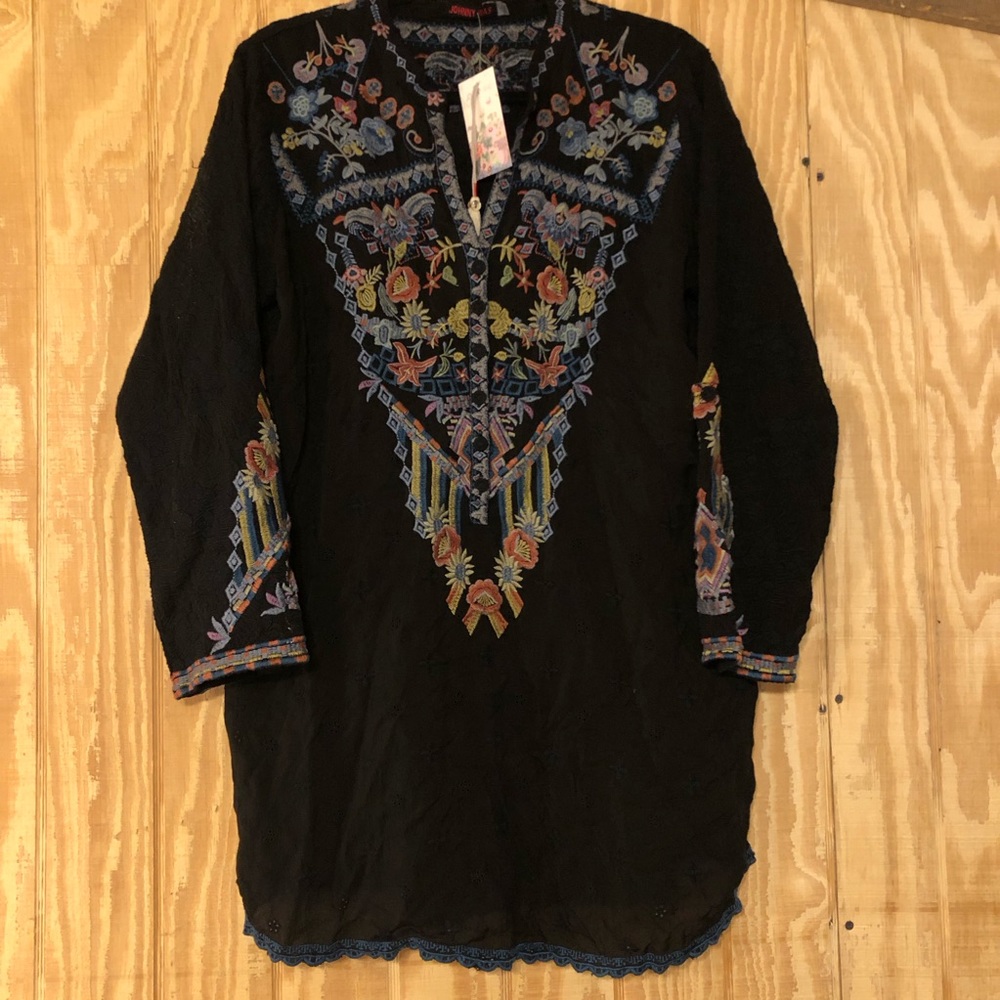 Johnny Was Croydon Embroidered Black Tunic, Large (Or small), Bohemia California